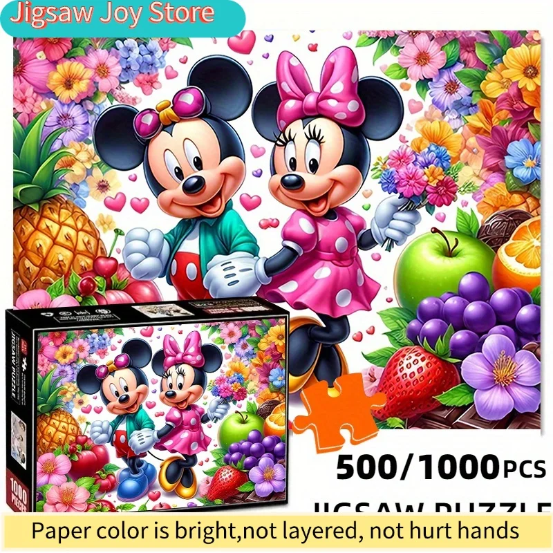 

Пазлы из плотной и прочной белой бумаги с дизайном Микки и Минни, фруктов и цветов, милый мультяшный стиль, хит продаж, красивая упаковка