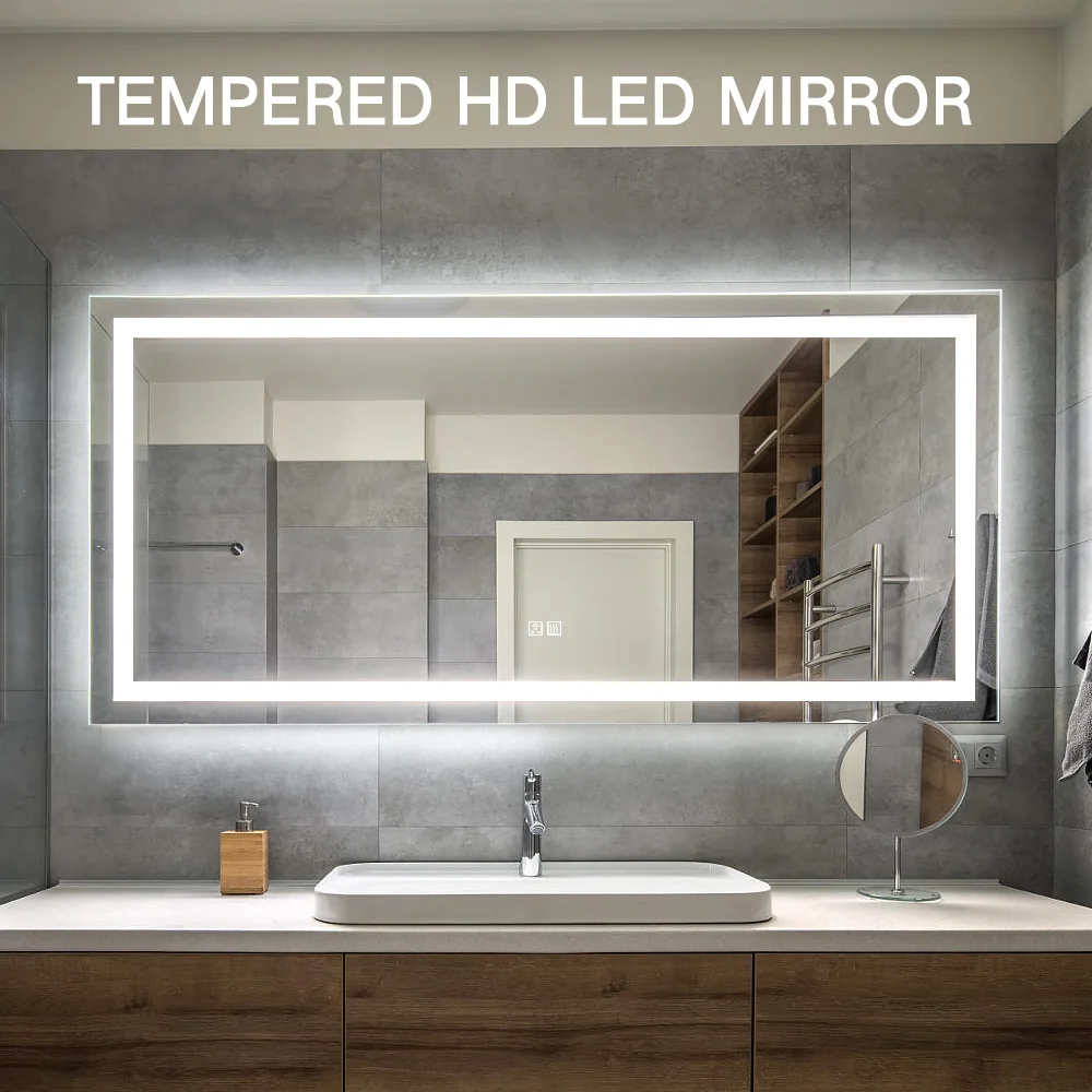 Hot Sales Durable LED Smart Tempered Glass Bathroom Mirror Extended Intelligent Bathroom Vanity Mirror With LED Lights Defogger