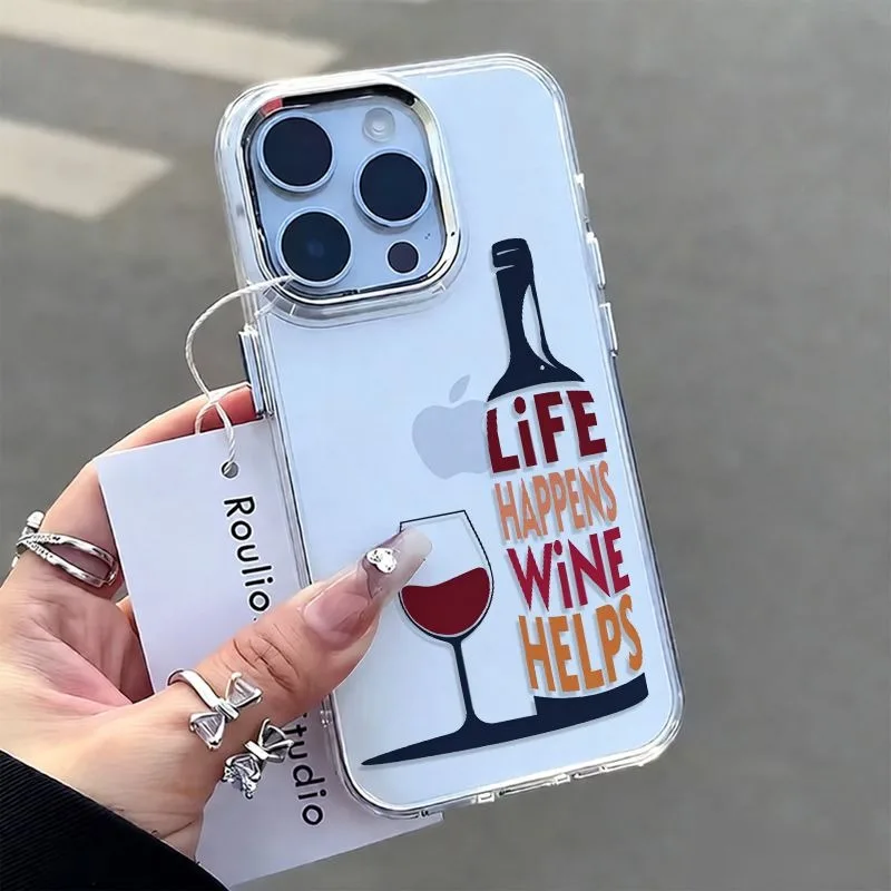 Funda para Teléfono con Diseño de Botella de Vino 'White Life Happens', para iPhone 17 Air 16 11 12 13 14 15 Pro Max XS X XR 7 8 Plus