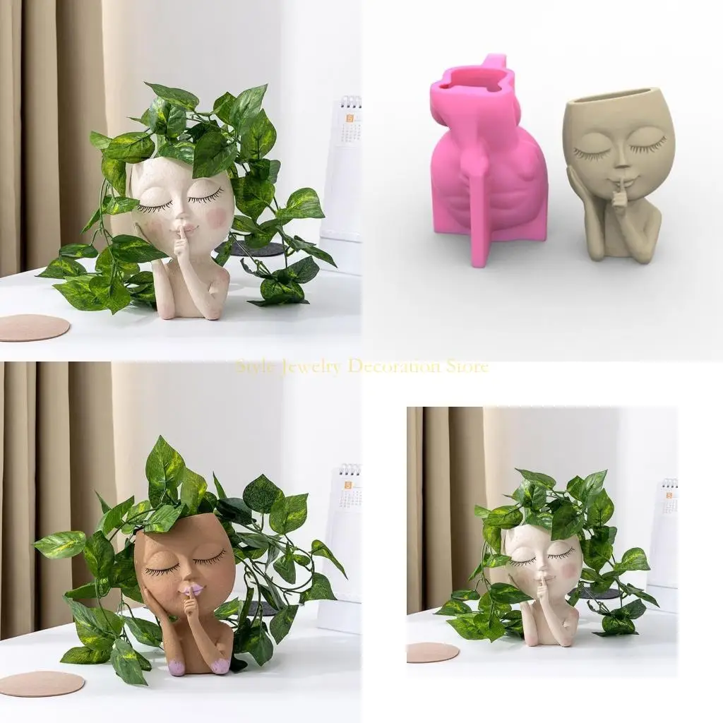 

D46E Silicone Planter Mold Big for Head for Doll Flower Pot Resin Casting Mold for Doll Planter Epoxy Mold Han