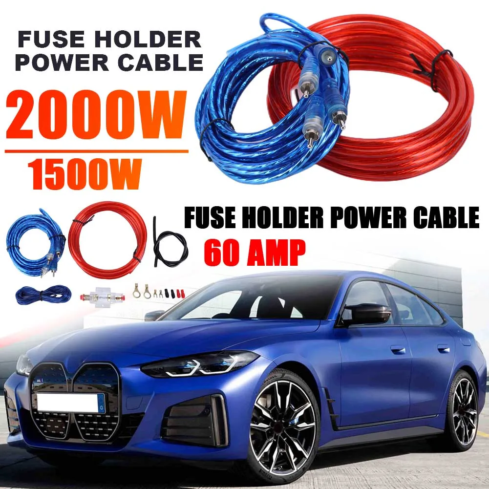 1500W Car Audio Speakers Wiring Kit 8GA 60AMP Subwoofer Amplifier AMP Wiring Fuse Holder Wire Cable Vehicle Modification Parts