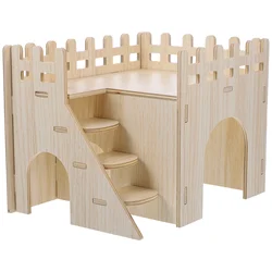 Guinea Pig Hideout House With Ramp Multi-chamber Small Animal Hut Rabbit Nest Wooden Hideout Hamster Cage Accessories