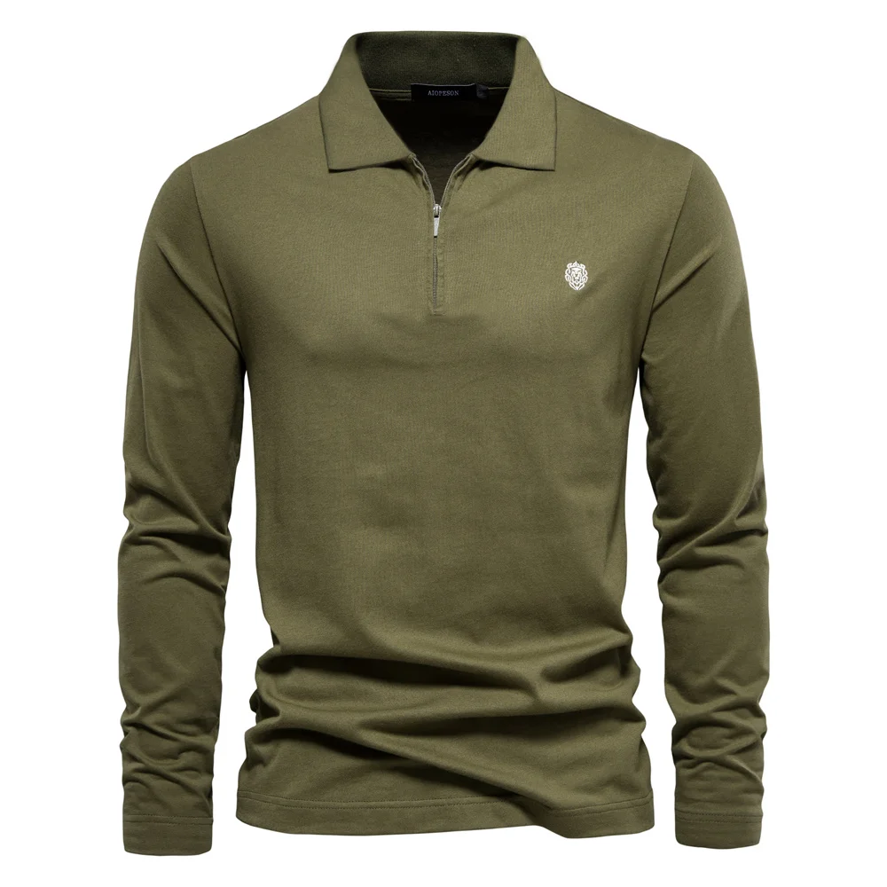 

2026 NEW Men's Long Sleeve Polo Shirts 100% Cotton Solid Color Casual Polo Shirts For Men New Sping Autumn Basic Polos Men