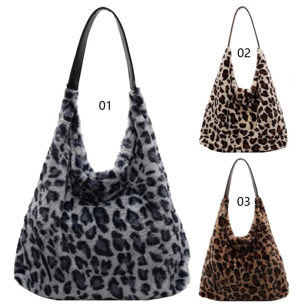 

Women Plush Leopard Shoulder Bag Fashion Shoulder Purse Large Capacity Trendy Carrying Bag Slouchy Tote Bag Outdoor Travel Bag