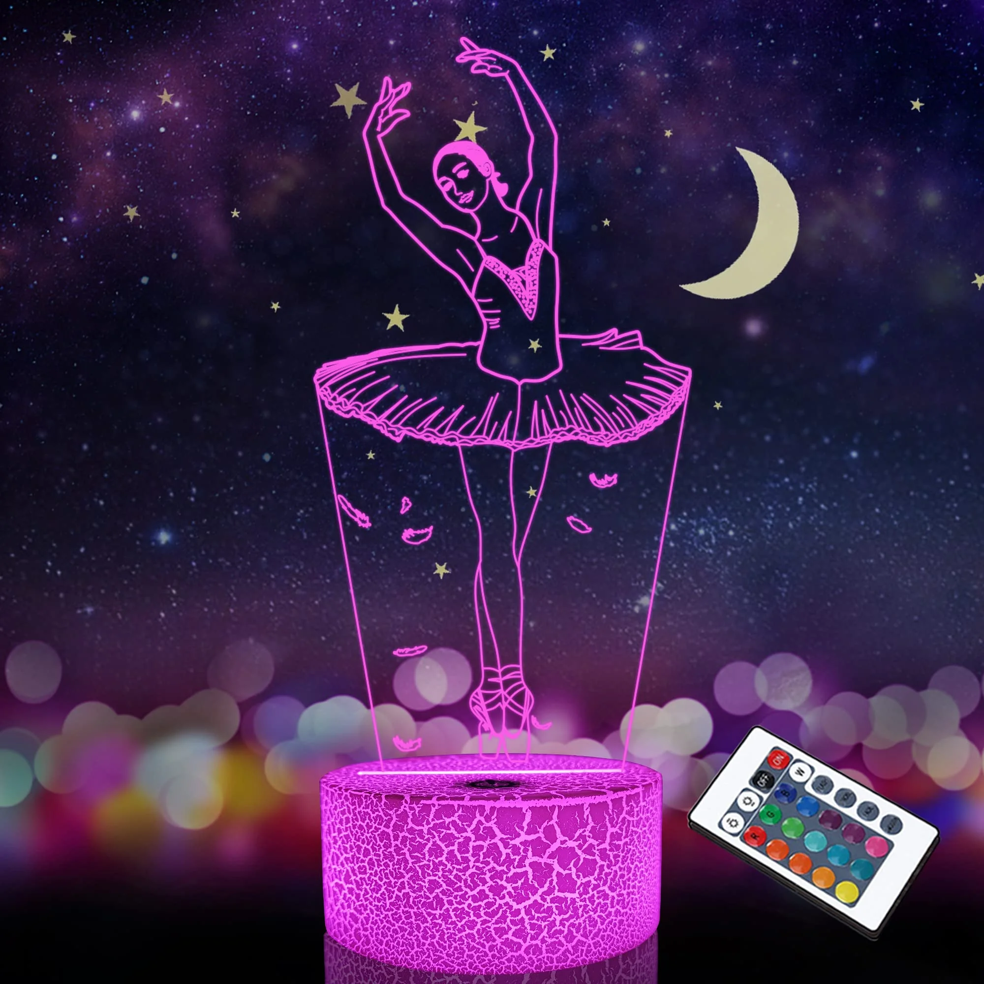 3D Ballerina Night Light Ballet Dancer Lamp 16 Colors Remote Control Changing Birthday Xmas Valentine's Day Gifts for boy & Girl