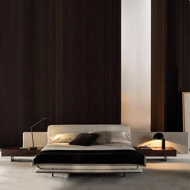 

Italian minimalist fabric bed Italian designer villa large flat bed haute couture master bedroom horizon bed