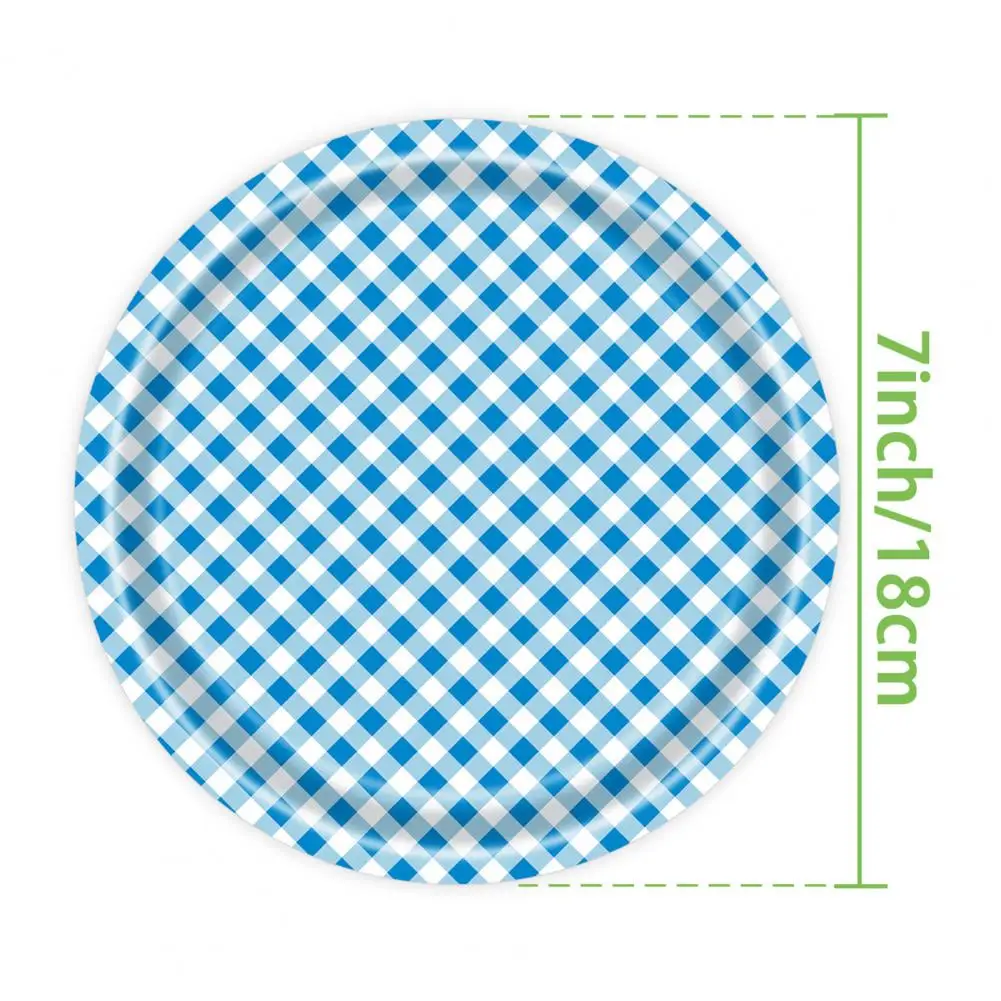 Paper Towels 24pcs Disposable Paper Plates Set with Blue Plaid Pattern for Bbq Themed Parties Heavy Duty Dinner for Picnics