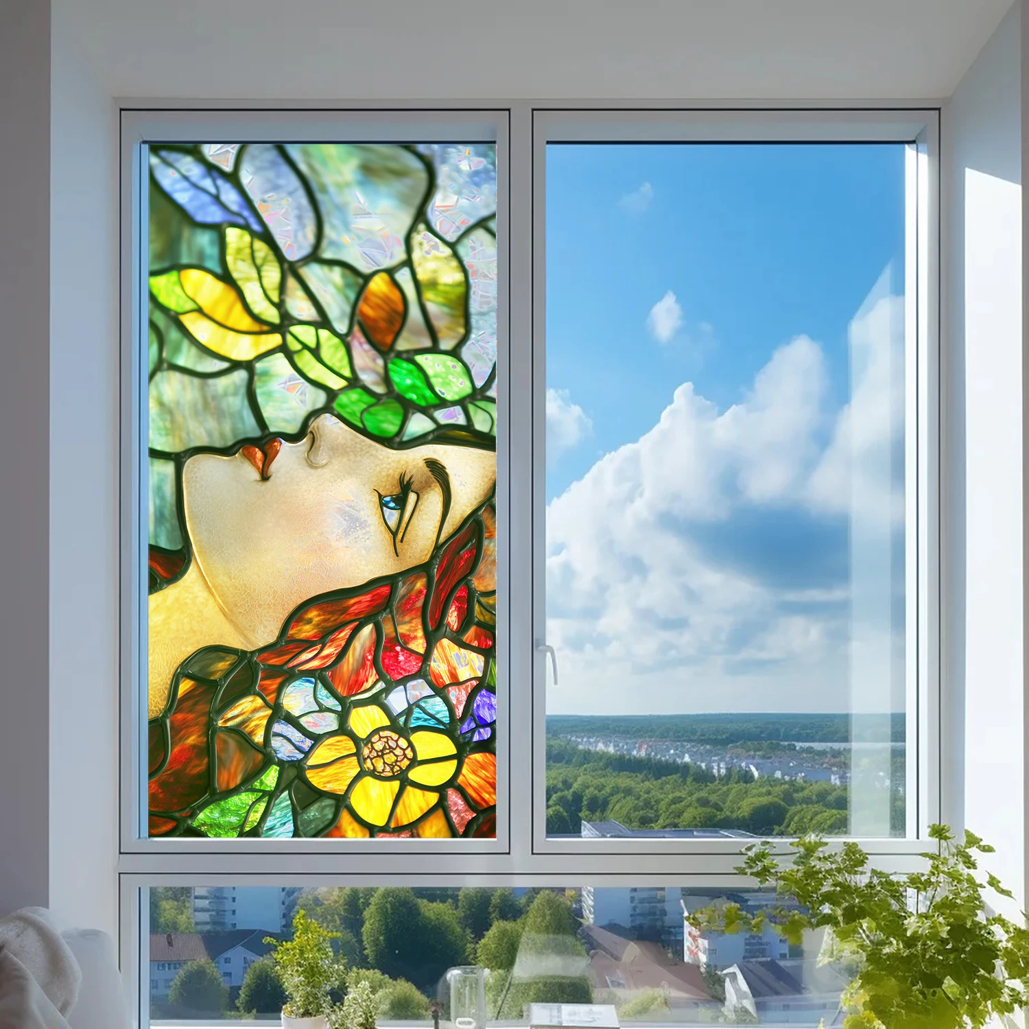 Regenbogen-Blumen-Sonnenfänger, Sichtschutzfolie, UV-Schutz, Glas, statisch haftendes Dekor für Badezimmertür, Küche – Detail 33