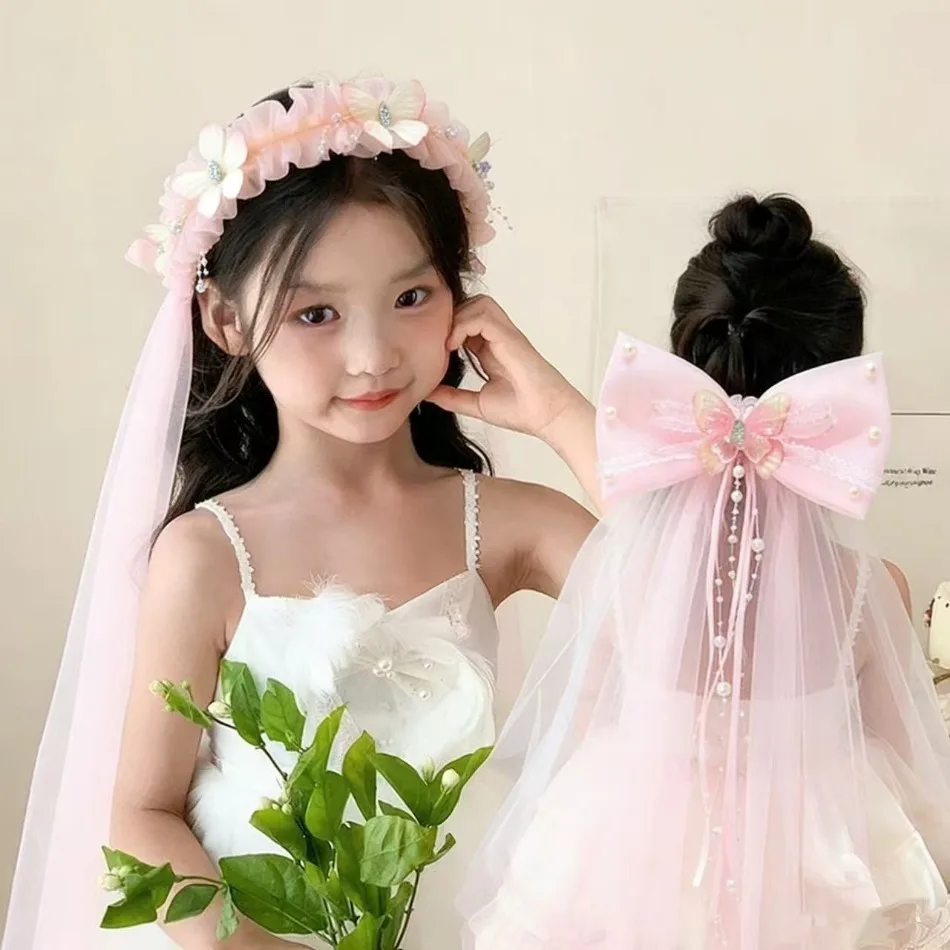 

Детская фата-гирлянда для девочек, головной убор для принцессы, новая повязка на голову с бабочками и цветами, заколки для волос для девочек и мальчиков TM04
