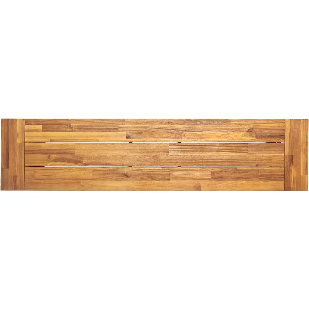 Exterior Sandblast Finish e Rústico Metal Bench, Acacia Wood, Metal 14 75x63x17. 50 polegadas