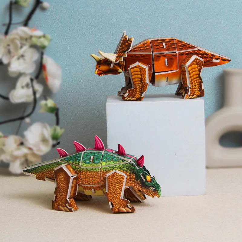 Children DIY 3D Assembled Dinosaur Model Paper Card Puzzle Handmade Toys for Kids Boys Gift Desktop Decorations