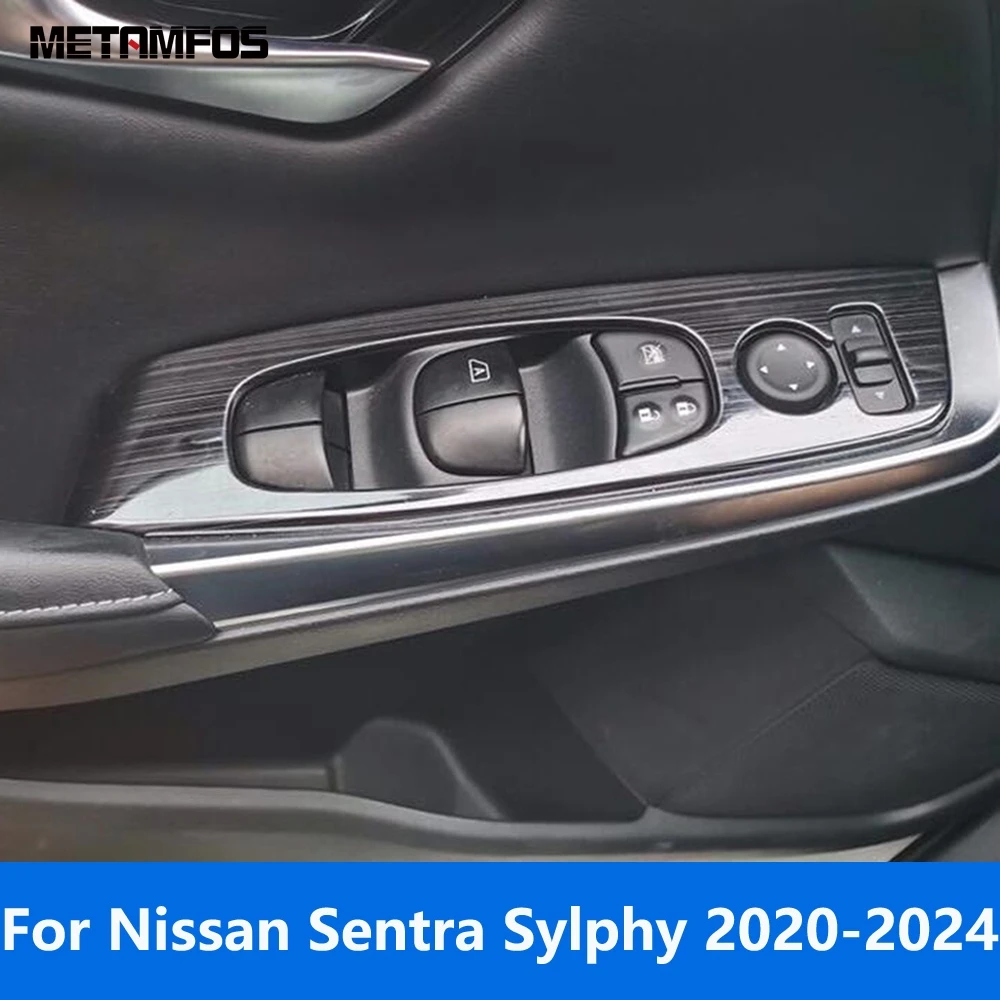 For Nissan Sentra Sylphy 2020-2023 2024 Carbon Fiber Window Lift Switch Cover Trim Inside Armrest Frame Accessories Car Styling