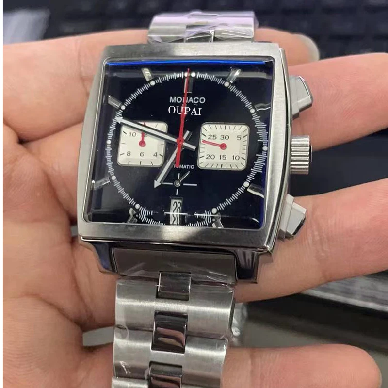 

Oupai кварцевые часы с хронографом со стальным ремнем, водонепроницаемые светящиеся спортивные мужские часы с календарем