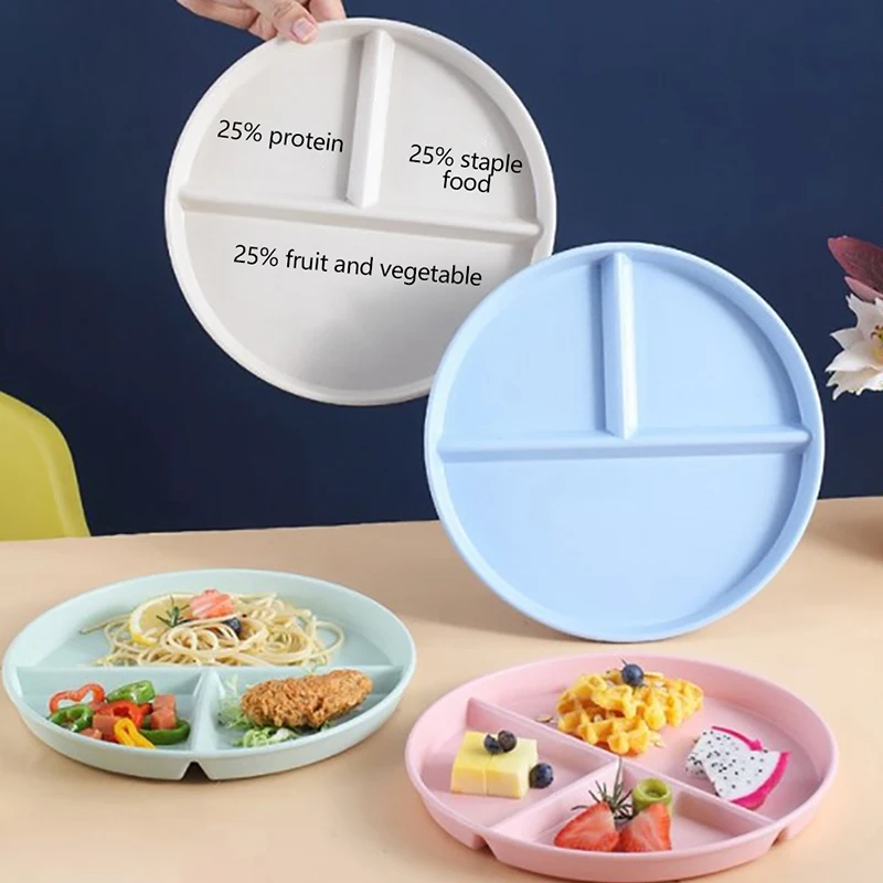 New Food Dish Round Square Home Kitchen Reusable Dinner Plate For Adults Portion Control Diet 3 Compartments Microwave Safe PP