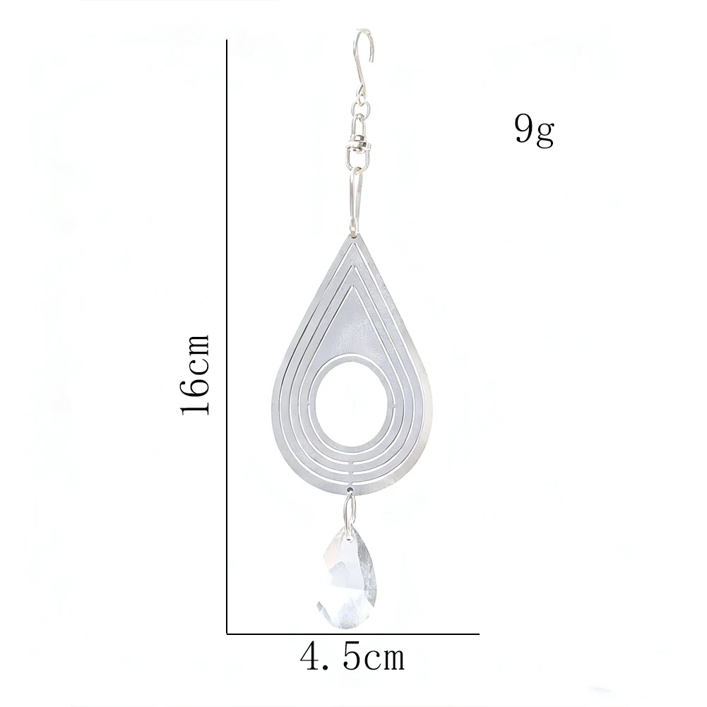 Openwork 3D Rotating Teardrop Heart Metal Wind Chime Ornament Transparent Glass Crystal Prism Garden Balcony Hanging Decoration