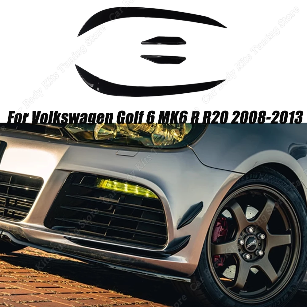 

For Volkswagen Golf 6 MK6 R R20 2008 2009-2013 Car Front Bumper Splitters Canard Fins ABS Gloss Black Tuning Body Kits