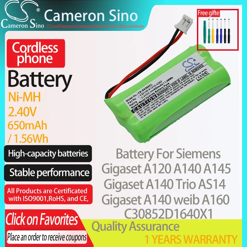 CameronSino Battery for Siemens Gigaset A120 A140 A145 A140 Trio A140 weib A140 Duo fits GP 55AAAHR28MX Cordless phone Battery