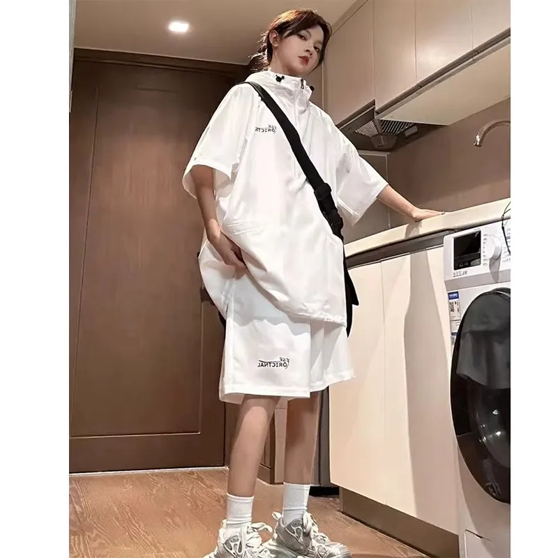 

Summer Large Size 300 Pounds Workwear Hoodie Short Sleeve Trendy Loose Casual Sports Shorts Set Men Two Piece Set