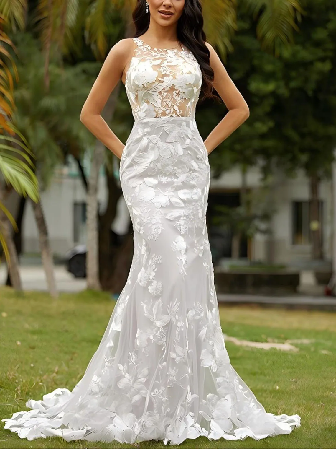 

Sexy Modern Mermaid Wedding Dress Lace Appliques Scoop Neck Sleeveless Reception Bridal Gown Sweep Train 2025 Free Customized