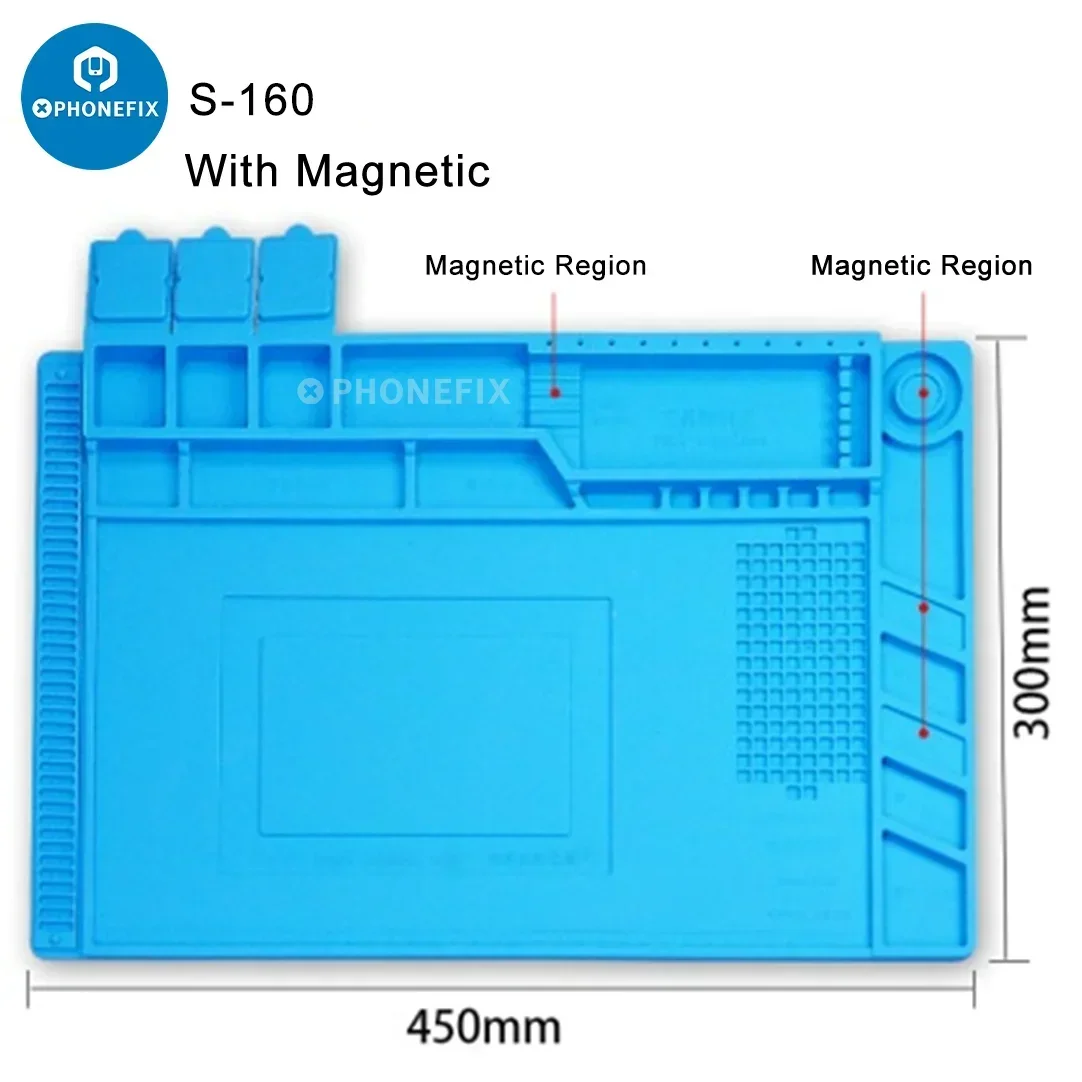 S-160 ESD Silicone Soldering Mat Magnetic Heat Insulation Working Platform Pad PC Phone Maintenance Parts Convenient Placement