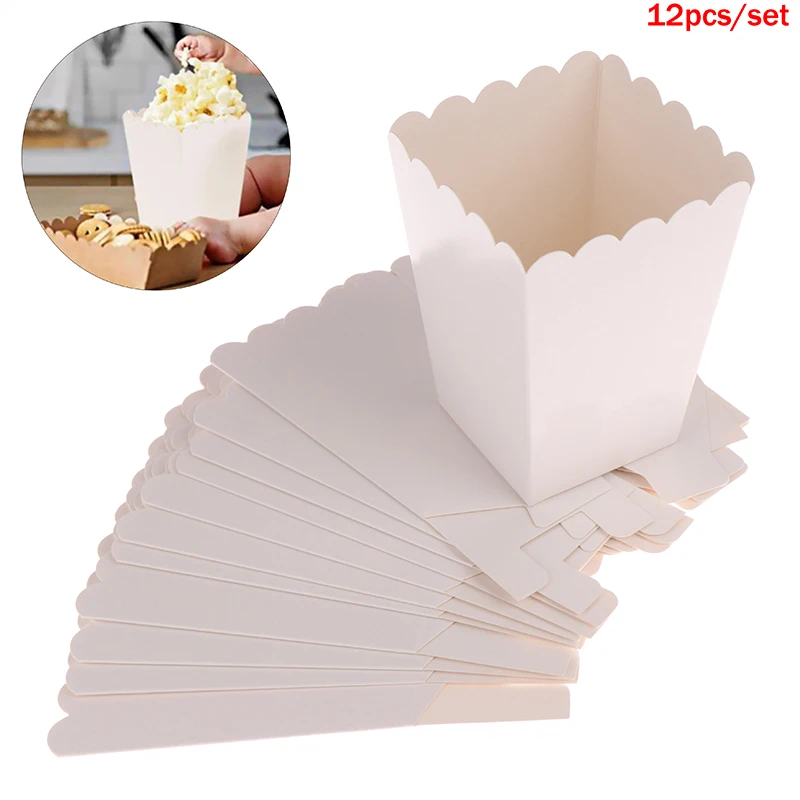 

12pcs Pure White Popcorn Boxes Container Movie Birthday Party Treat Bags Mini