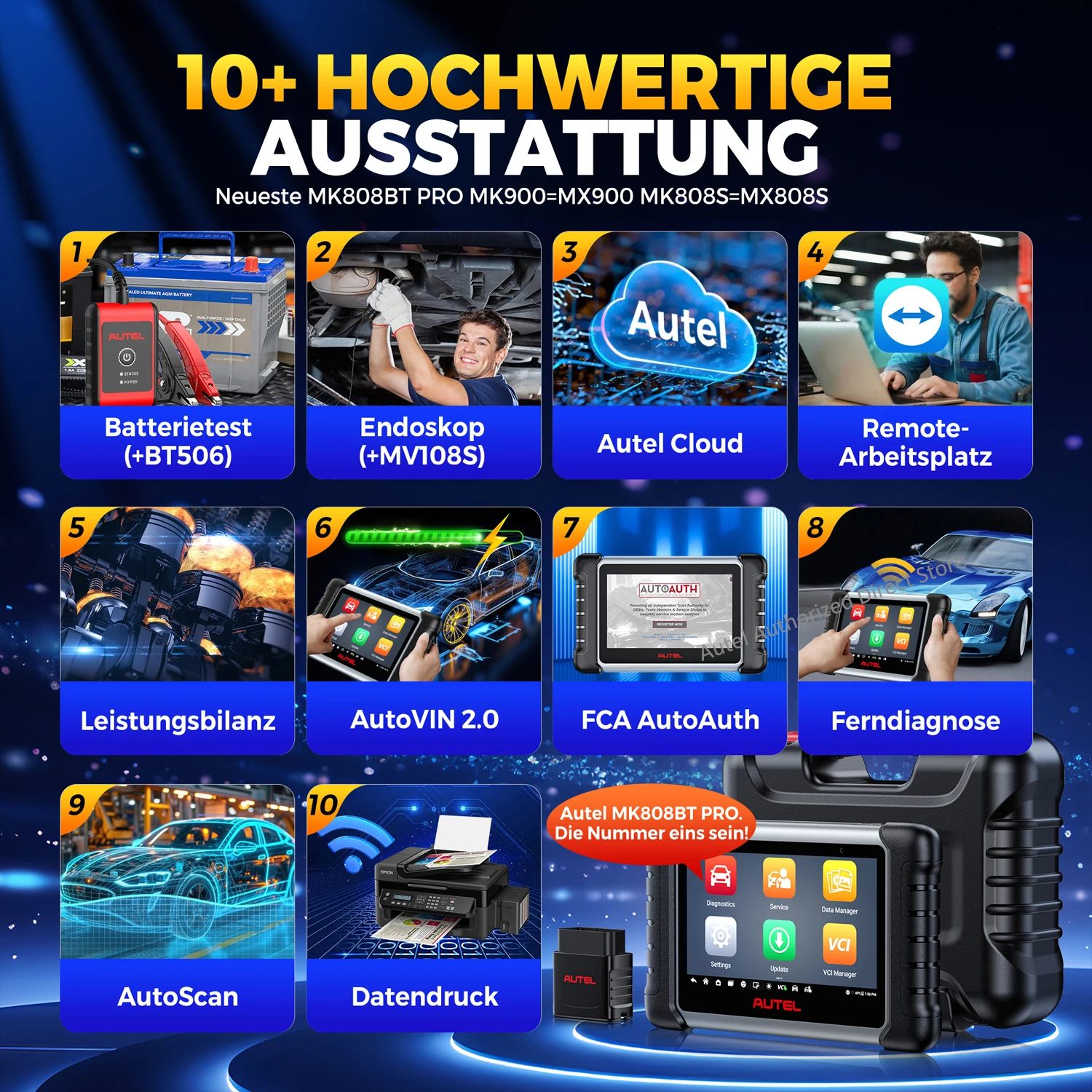 Autel MaxiCOM MK808BT PRO Kabelloses OBD2-Diagnosegerät, Kfz-Scanner, Diagnose aller Systeme, 3000+ Tests, PK MK900BT MK808S – Detail 13