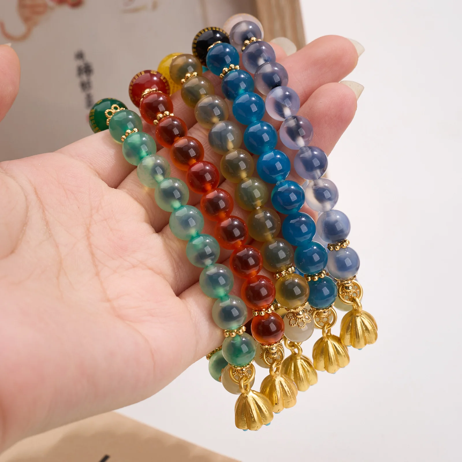 Five Elements Natural Sugar Heart Agate Bracelet Beaded Women's Sweet Heart Agate HandString Temple Taoist Lucky Jewelry Gifts 3