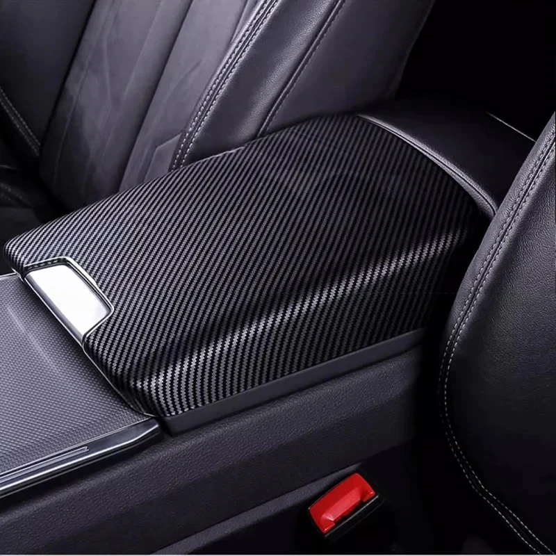 Black Carbon Fiber Car Armrest Box Lid Cover Ineriors Trim  Protective Shell For Audi A6 C8 2019 2020 2021 2022 2023 Accessories