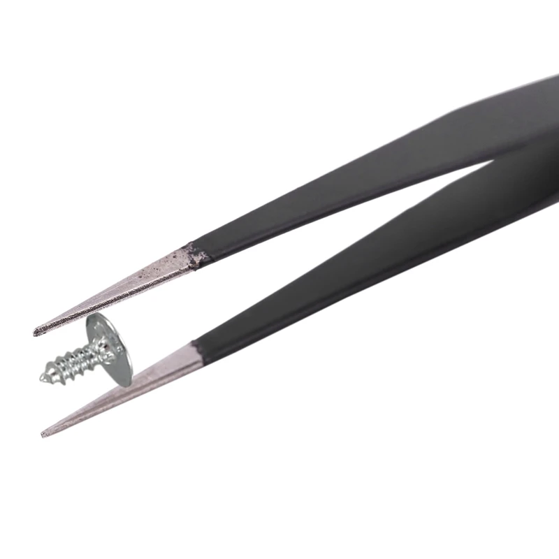 AB30-4X Nail Art Rhinestones Eyelashes Extension Straight & Curved Tweezers Tool Set-Black