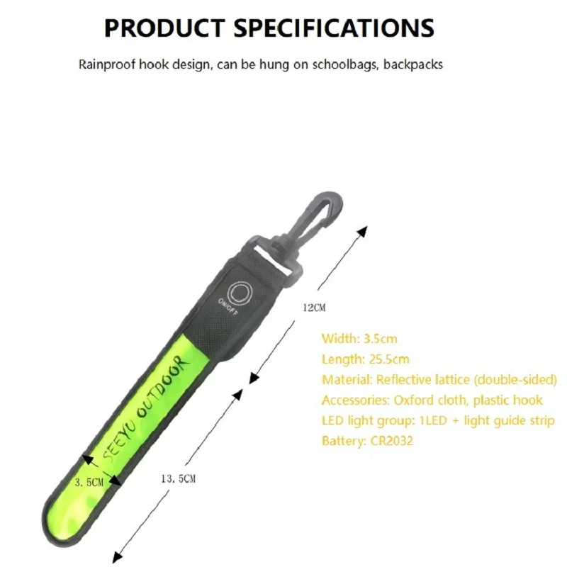 LED Glowing Luminous Reflective Backpack Hanging Light Night Running Safety Alert Wristband Outdoor Sport Armband Light