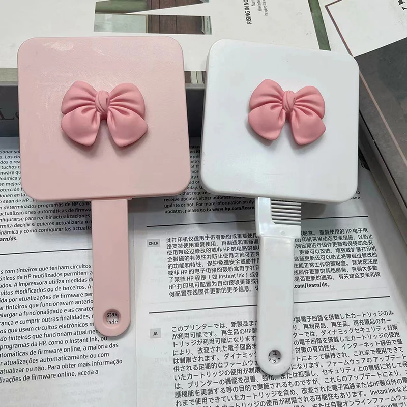 1pc Cute Bow Tie Comb Mirror Extracted Square Handheld Mirrors Travel Hair Comb mirror Styling Makeup Tools