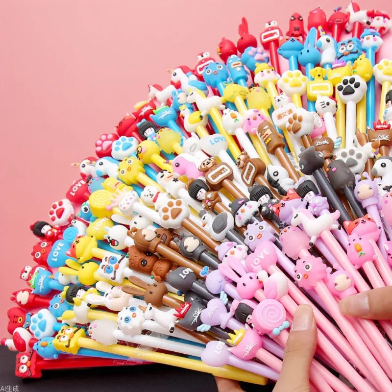 10-100 szt. Urocze długopisy żelowe z motywami z kreskówek, wkład 0.5mm, czarny tusz, kawaii, długopisy dla uczniów, długopisy neutralne, artykuły papiernicze, przybory biurowe i szkolne, prezenty