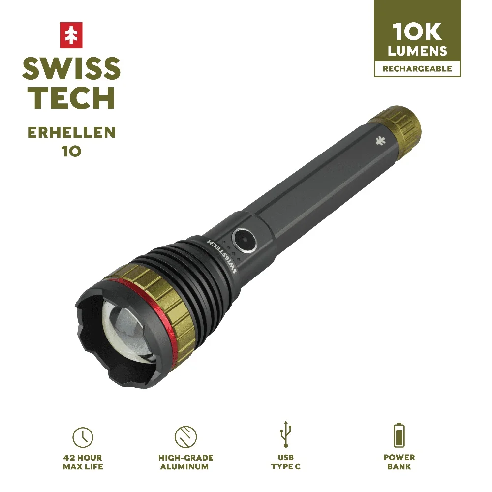 10000 Lumen Flashlight Waterproof USB Rechargeable Survival Mode High Output Durable Aluminum Body Emergency Power Bank 6 Modes