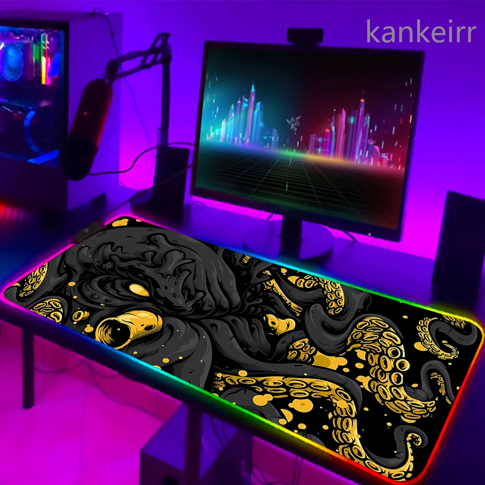 RGB Gaming Muismat Japanse Draak Bureaumat HD Zwart Gamer Accessoires Grote LED Muismat XXL PC Computer Tapijt Met Achtergrondverlichting