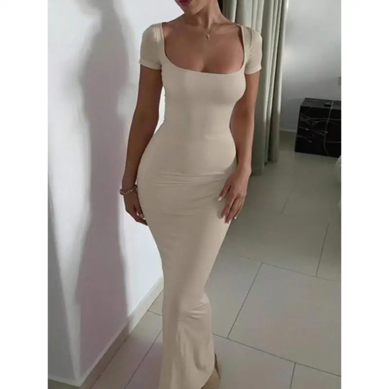 

New Women's Square Collar Slim Fit ort Light Beige Cross-Border Sle 3W 663 Casual Sportswear Set Seven-Quarter Sve