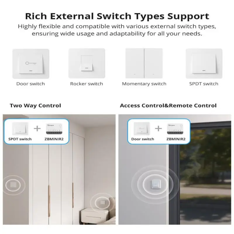 SONOFF ZBMINIR2 Extreme Zigbee Smart Switch Detach Relay External Switch Remote Control Via EWeLink Compatible With Zigbee Hubs