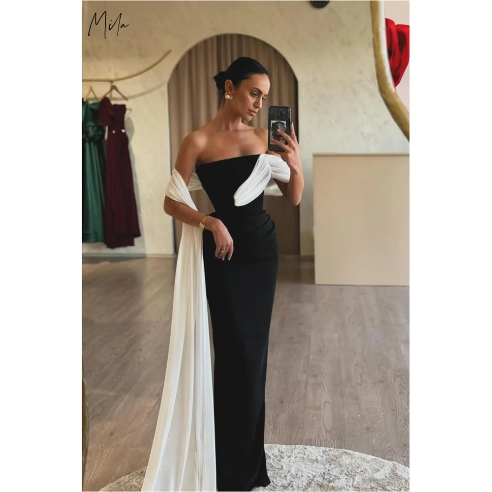 Mila White Shawl Prom Dresses Black Skinny Strapless Customized Formal Evening Floor-Length Sleeveless vestidos de fiesta 2025