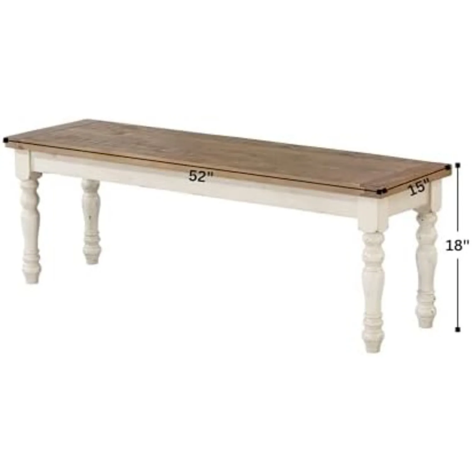 Prato Two-Tone Distressed Oak Wood Dining Bench, Antique White