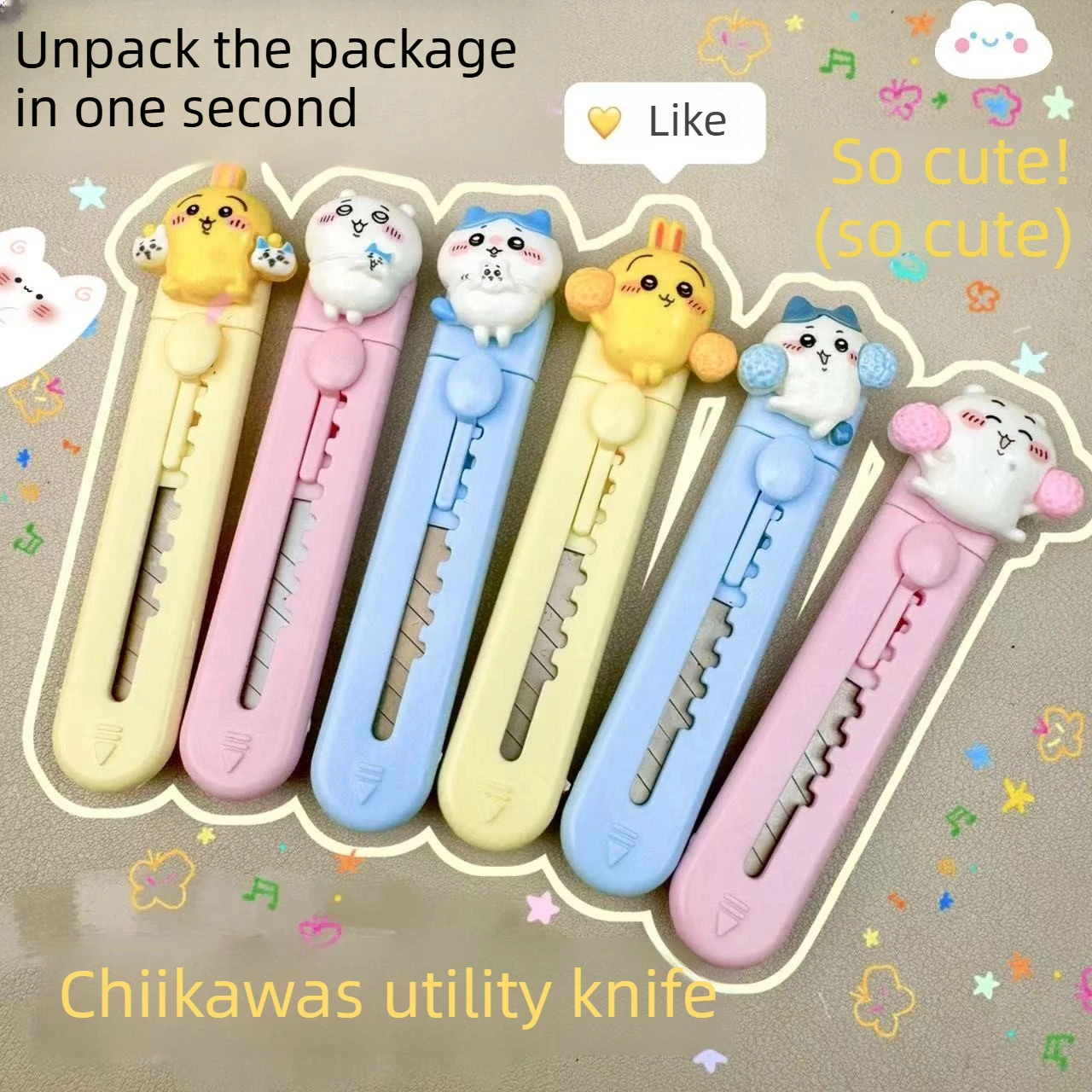 

Новый канцелярский нож Chiikawa: милый, портативный, для студентов, для вскрытия посылок, ручной работы, для рукоделия, маленький размер