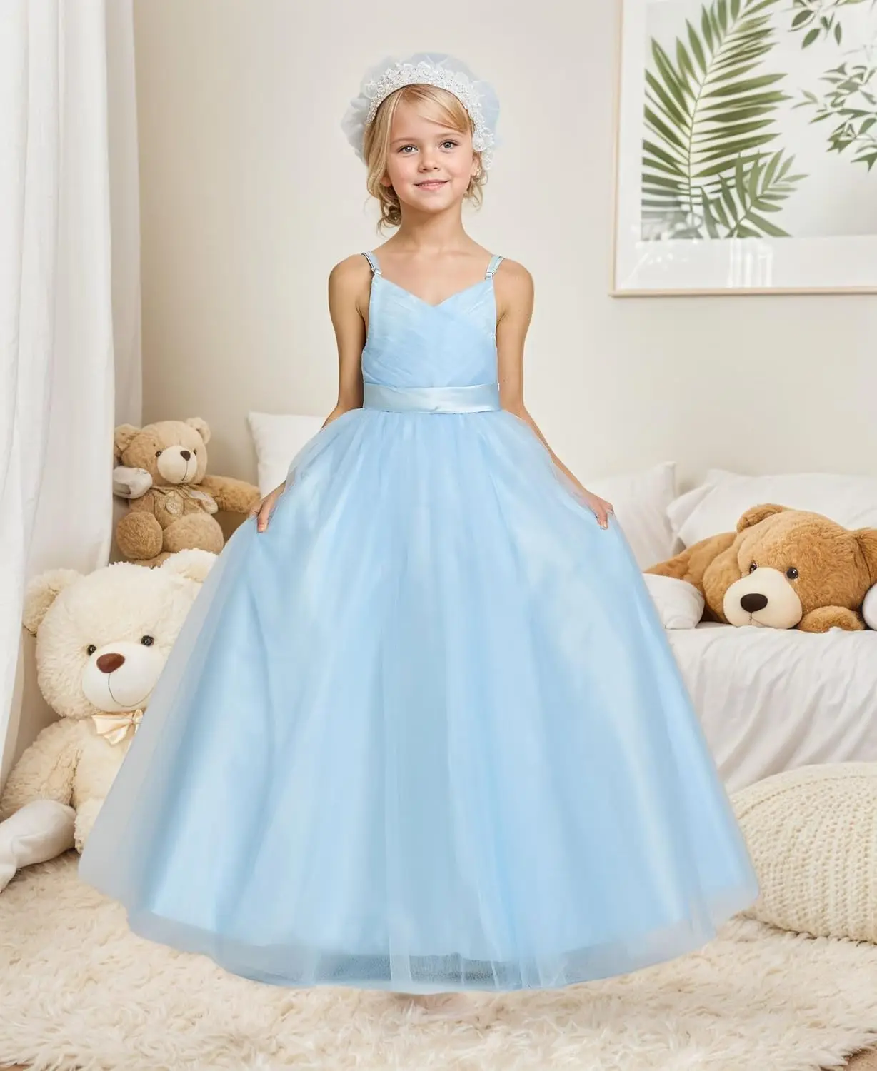 Flower Girl Spaghetti Strap Dress Tulle Princess Pageant Dress A-Line Ball Gowns Wedding First Communion  Flower Girl Dresses