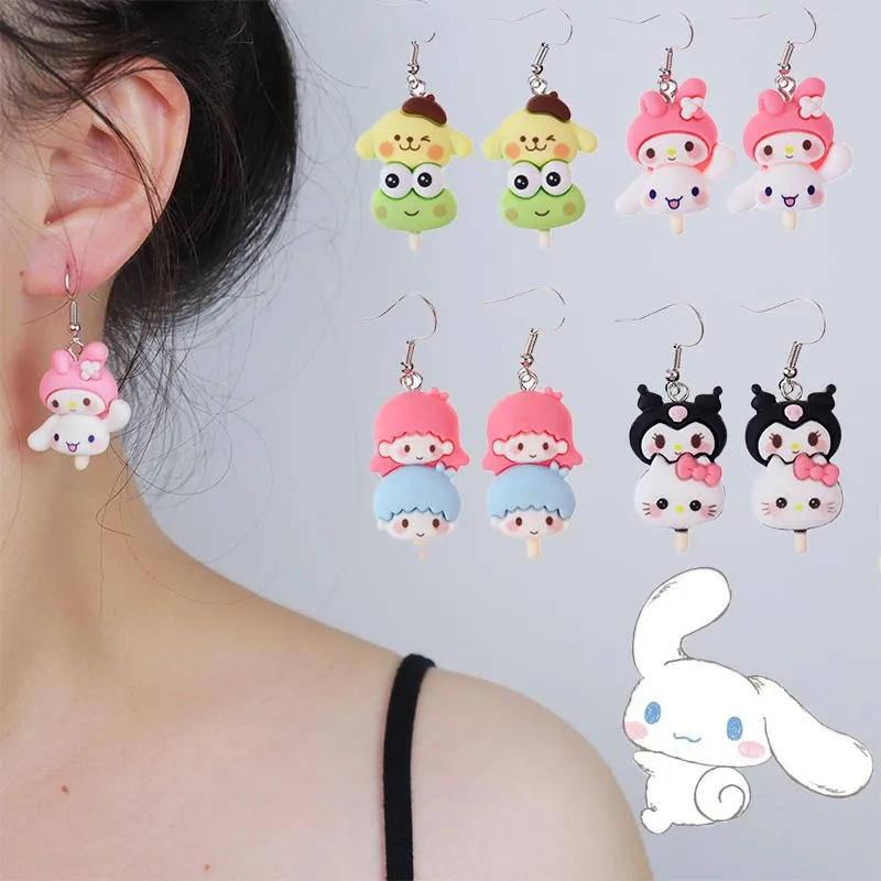 

Kawaii Sanrioed String Earrings Hello Kitty Kuromi Little Twin Star Keroppi Earrings Stud Earrings Ear Pendants Women Jewelry