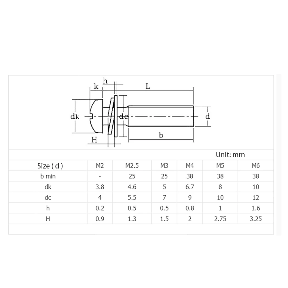 M2-M8 Carbon Steel Pan Head Phillips Screws Assembly Screw With Washer Spring Shim Spacer Cross Recessed Combination Fasteners