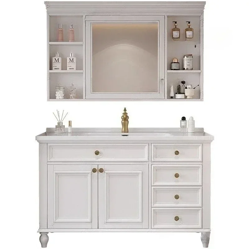 

Комбинация тумбы для ванной из американского дуба и керамической раковины, высококачественная напольная тумба из массива дерева для ванной комнаты.