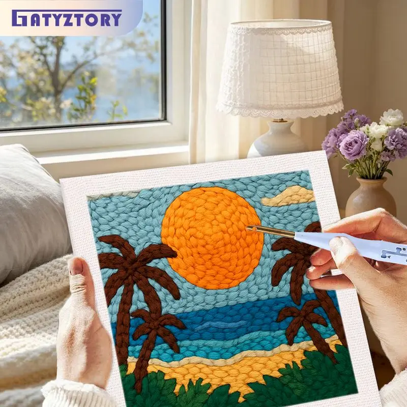 

Набор для вышивания в технике панч-нидл с пейзажным узором, DIY-наборы для панч-нидл вышивания, рамка для вышивки крестом ручной работы, декор для дома