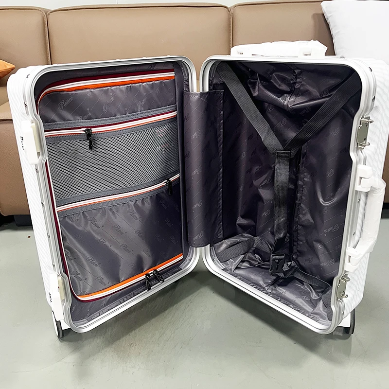 حقيبة سفر مقاس 24 بوصة بتصميم من ألياف الكربون حقيبة حمل على الأمتعة المتداول سعة عجلة دوارة صامتة أمتعة متينة #5