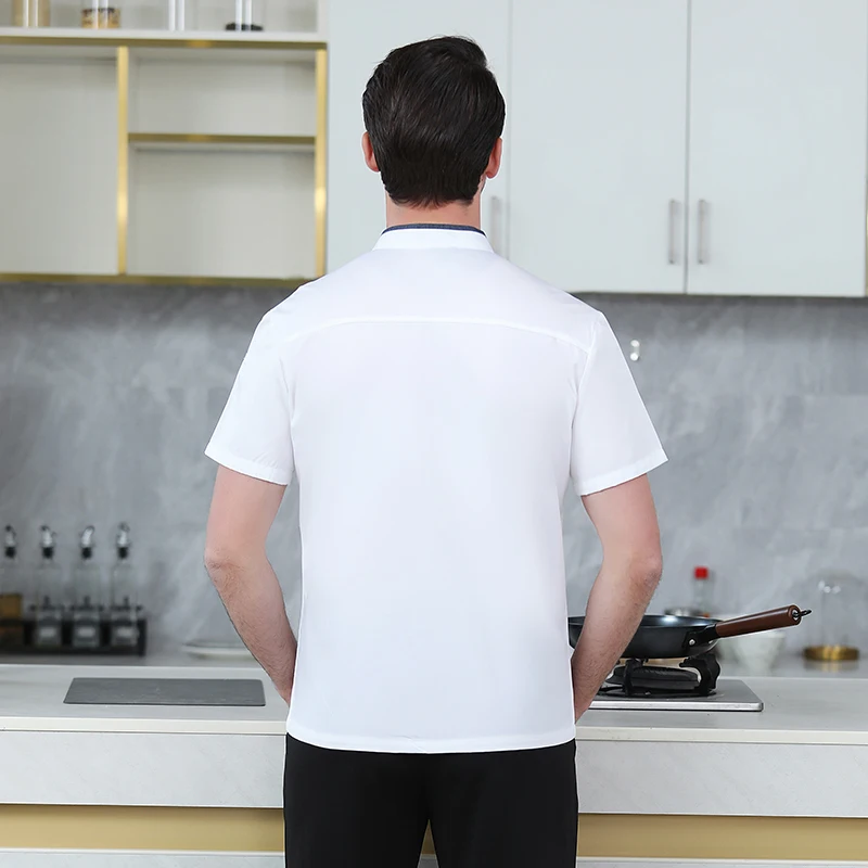 Men black Chef Jacket Summer Chef Coat Short Sleeve Apron Head Chef Uniform Restaurant Hotel Kitchen Cooking Clothes womenCustom