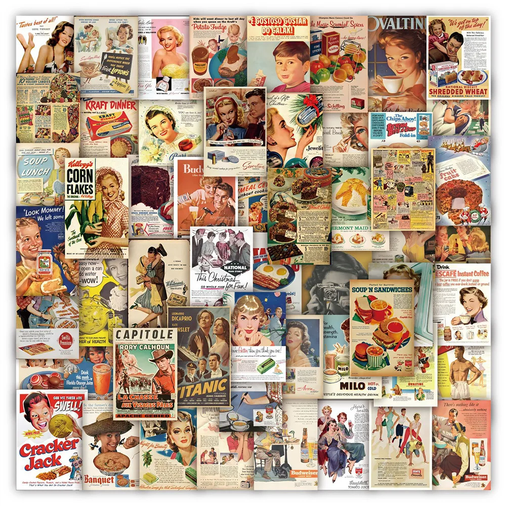 

10/30/60pcs Classic Retro Poster Magazine Stickers Vintage Graffiti Decals DIY Skateboard Laptop Phone Guitar Sticker Decoration