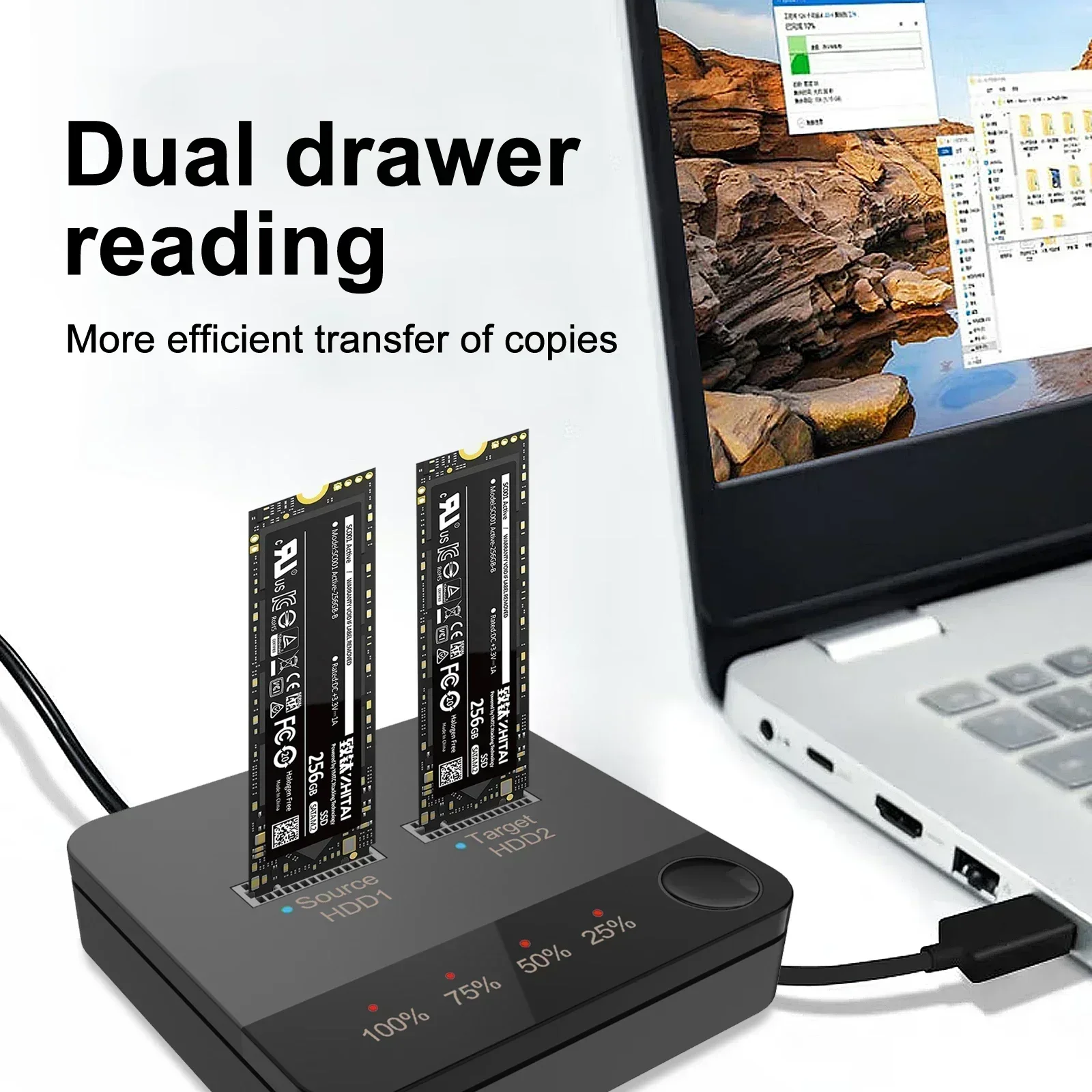 M 2 For SATA Docking Station 3 1 with Dual Bay and One Click Offline Cloning for Fast and Convenient Data Backup