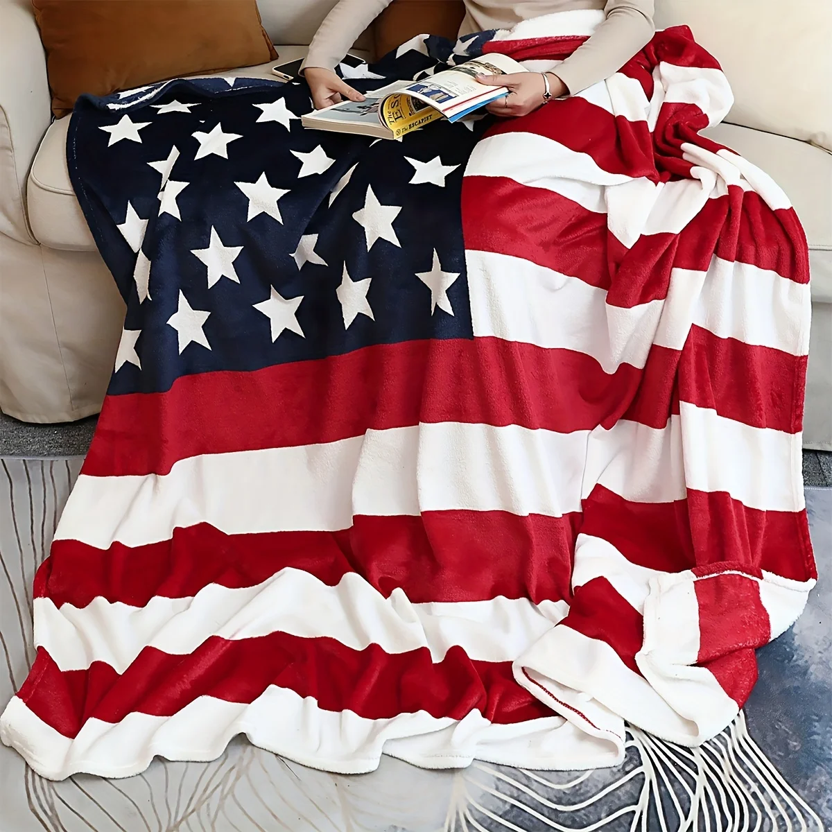 KACISSTY USA Flag Flannel Blankets Striped Stars Flag Theme Throw Blanket Thin Quilts Office Nap Air Condition Quilt Gifts