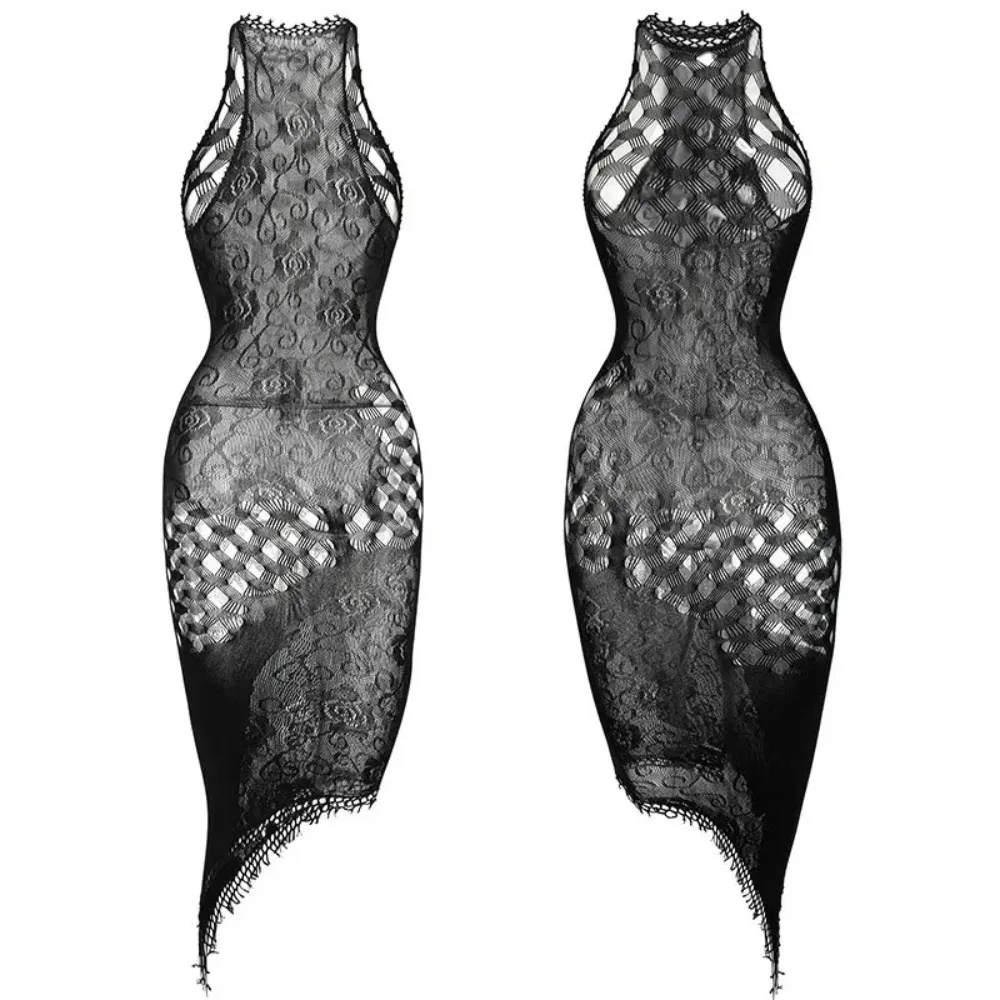 1PC  Women Fishnet See Through Cover Up Bodysuit Hollow Out Halter Beachwear Bodystocking Without Underwear Swimsuit K298